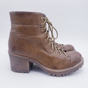 Vintage 90s Y2K Platform Lace Up Boots Chunky Brown Faux Leather Women's Size 10